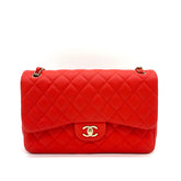 CHANEL Caviar Quilted Jumbo Double Flap Red 2019